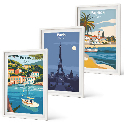 Lot de 3 tableaux pour salon Villes côtières et architecture