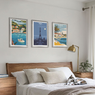 Lot de 3 tableaux pour salon Villes côtières et architecture