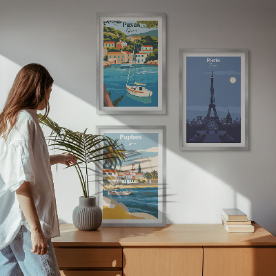 Lot de 3 tableaux pour salon Villes côtières et architecture