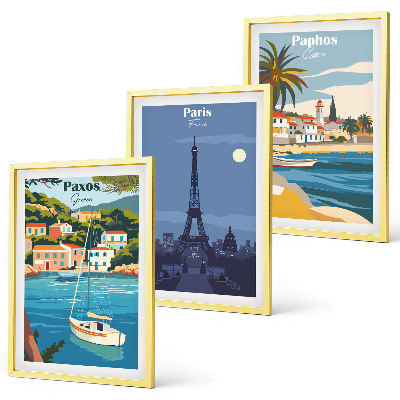 Lot de 3 tableaux pour salon Villes côtières et architecture