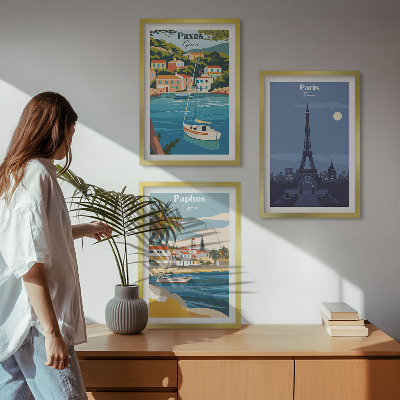 Lot de 3 tableaux pour salon Villes côtières et architecture