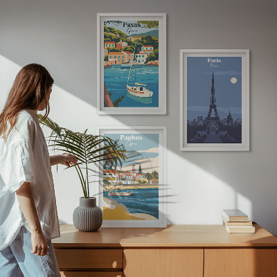 Lot de 3 tableaux pour salon Villes côtières et architecture