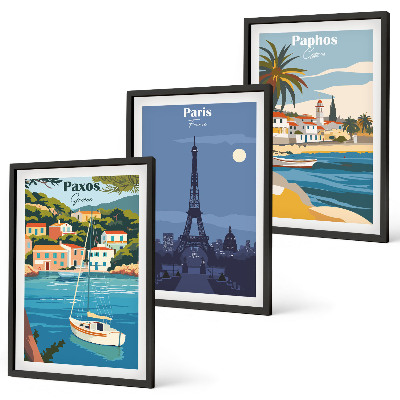 Lot de 3 tableaux pour salon Villes côtières et architecture