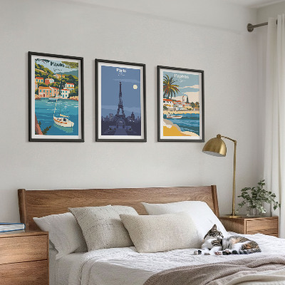 Lot de 3 tableaux pour salon Villes côtières et architecture