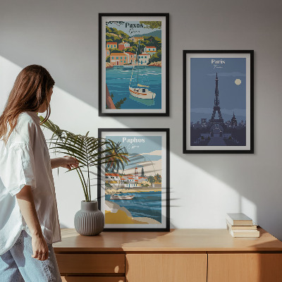 Lot de 3 tableaux pour salon Villes côtières et architecture