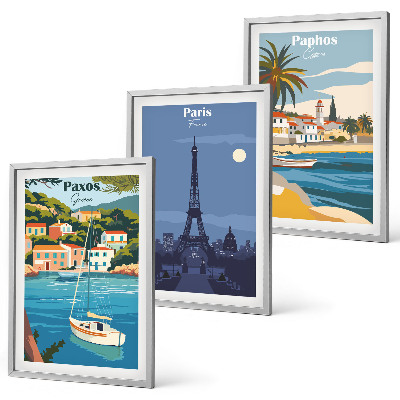 Lot de 3 tableaux pour salon Villes côtières et architecture