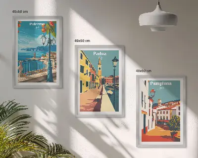 Cadre photo mural avec illustrations rétro de villes