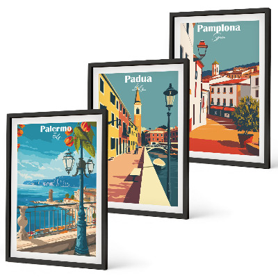 Cadre photo mural Illustrations rétro de villes