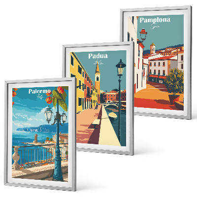 Cadre photo mural Illustrations rétro de villes