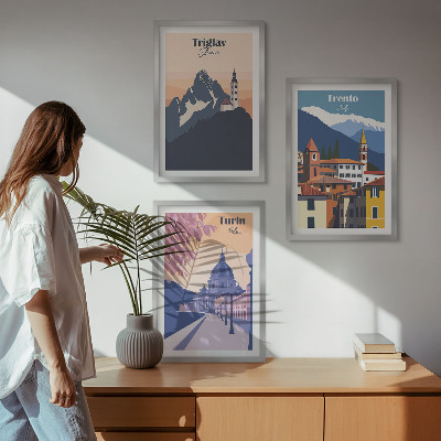 Lot de 3 tableaux pour salon Illustrations rétro d'architecture de montagne