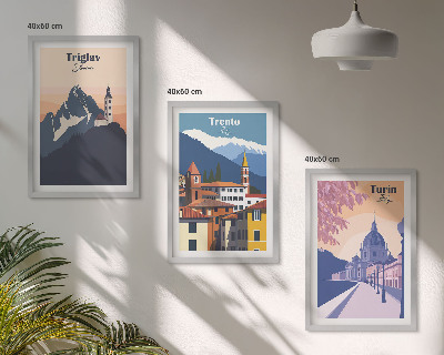 Lot de 3 tableaux pour salon Illustrations rétro d'architecture de montagne