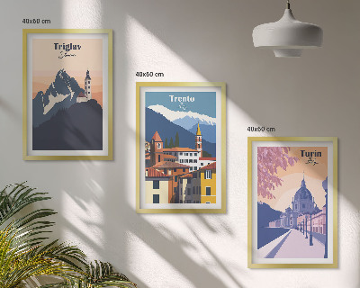 Lot de 3 tableaux pour salon Illustrations rétro d'architecture de montagne