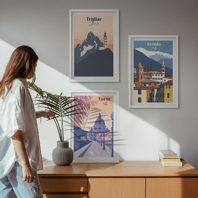 Lot de 3 tableaux pour salon Illustrations rétro d'architecture de montagne