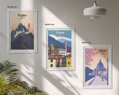 Lot de 3 tableaux pour salon Illustrations rétro d'architecture de montagne