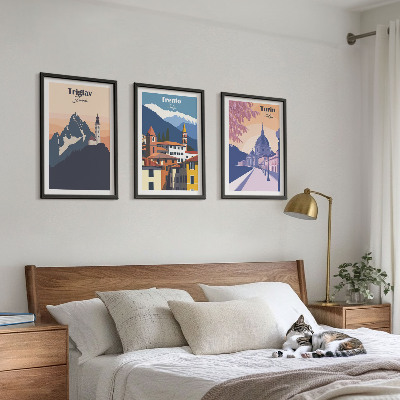 Lot de 3 tableaux pour salon Illustrations rétro d'architecture de montagne