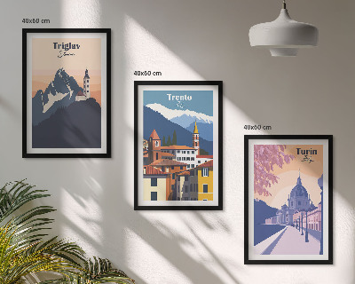 Lot de 3 tableaux pour salon Illustrations rétro d'architecture de montagne