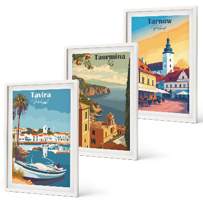 Lot de 3 tableaux pour salon Vues des villes côtières