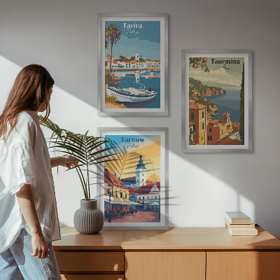 Lot de 3 tableaux pour salon Vues des villes côtières