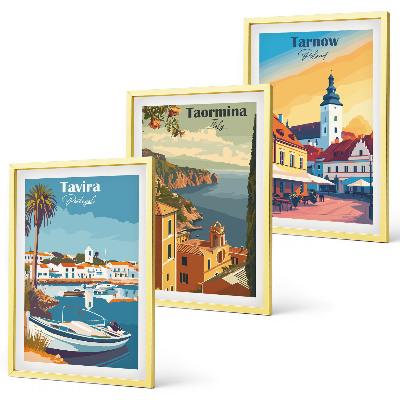 Lot de 3 tableaux pour salon Vues des villes côtières
