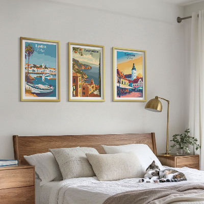 Lot de 3 tableaux pour salon Vues des villes côtières