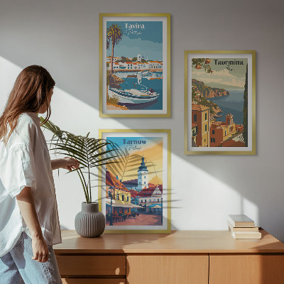 Lot de 3 tableaux pour salon Vues des villes côtières
