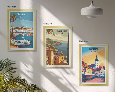 Lot de 3 tableaux pour salon Vues des villes côtières