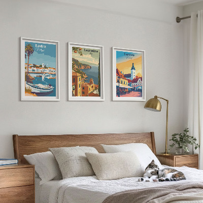 Lot de 3 tableaux pour salon Vues des villes côtières