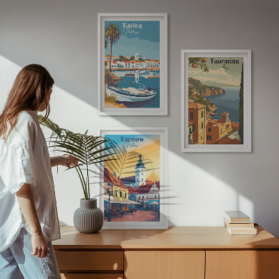 Lot de 3 tableaux pour salon Vues des villes côtières