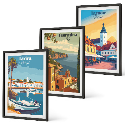 Lot de 3 tableaux pour salon Vues des villes côtières
