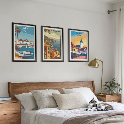 Lot de 3 tableaux pour salon Vues des villes côtières
