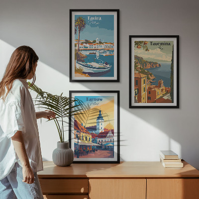 Lot de 3 tableaux pour salon Vues des villes côtières