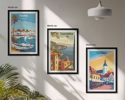 Lot de 3 tableaux pour salon Vues des villes côtières