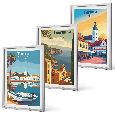 Lot de 3 tableaux pour salon Vues des villes côtières