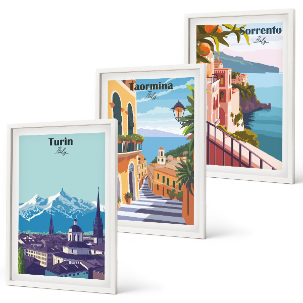 Lot de 3 tableaux pour salon Paysage urbain rétro coloré