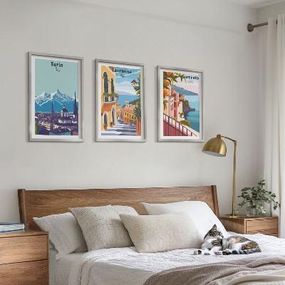 Lot de 3 tableaux pour salon Paysage urbain rétro coloré