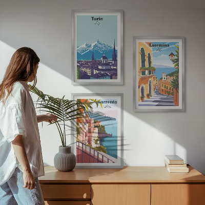 Lot de 3 tableaux pour salon Paysage urbain rétro coloré