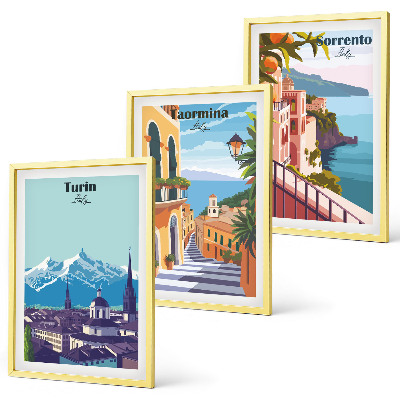 Lot de 3 tableaux pour salon Paysage urbain rétro coloré