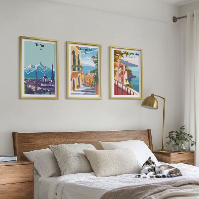 Lot de 3 tableaux pour salon Paysage urbain rétro coloré