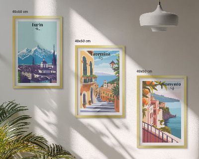 Lot de 3 tableaux pour salon Paysage urbain rétro coloré