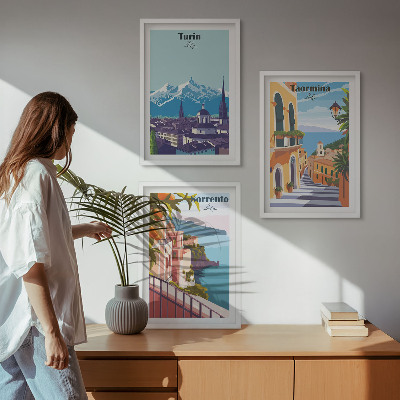 Lot de 3 tableaux pour salon Paysage urbain rétro coloré