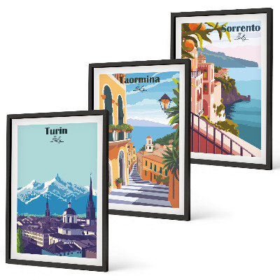 Lot de 3 tableaux pour salon Paysage urbain rétro coloré