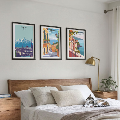 Lot de 3 tableaux pour salon Paysage urbain rétro coloré