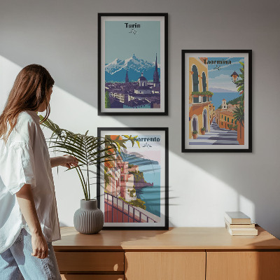 Lot de 3 tableaux pour salon Paysage urbain rétro coloré