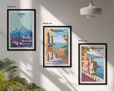 Lot de 3 tableaux pour salon Paysage urbain rétro coloré