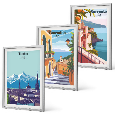 Lot de 3 tableaux pour salon Paysage urbain rétro coloré