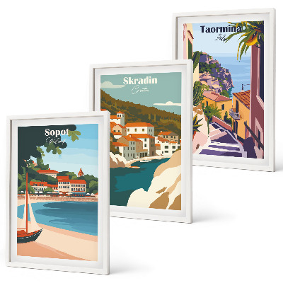 Lot de 3 tableaux pour salon Illustrations de villes balnéaires