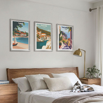 Lot de 3 tableaux pour salon Illustrations de villes balnéaires