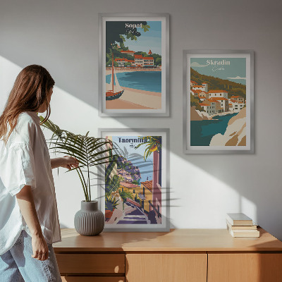 Lot de 3 tableaux pour salon Illustrations de villes balnéaires