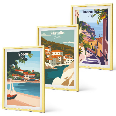 Lot de 3 tableaux pour salon Illustrations de villes balnéaires