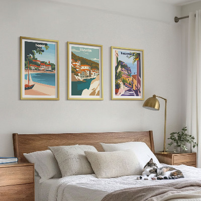 Lot de 3 tableaux pour salon Illustrations de villes balnéaires